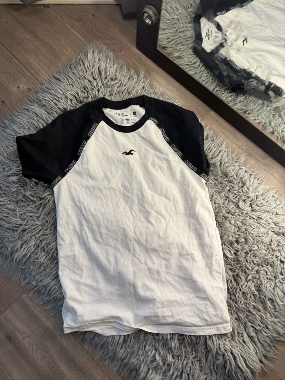 Hollister White Tee with Black Raglan Sleeves
